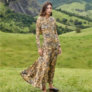 FARM Rio Blue Winter Tapestry Long Sleeve Maxi Dress